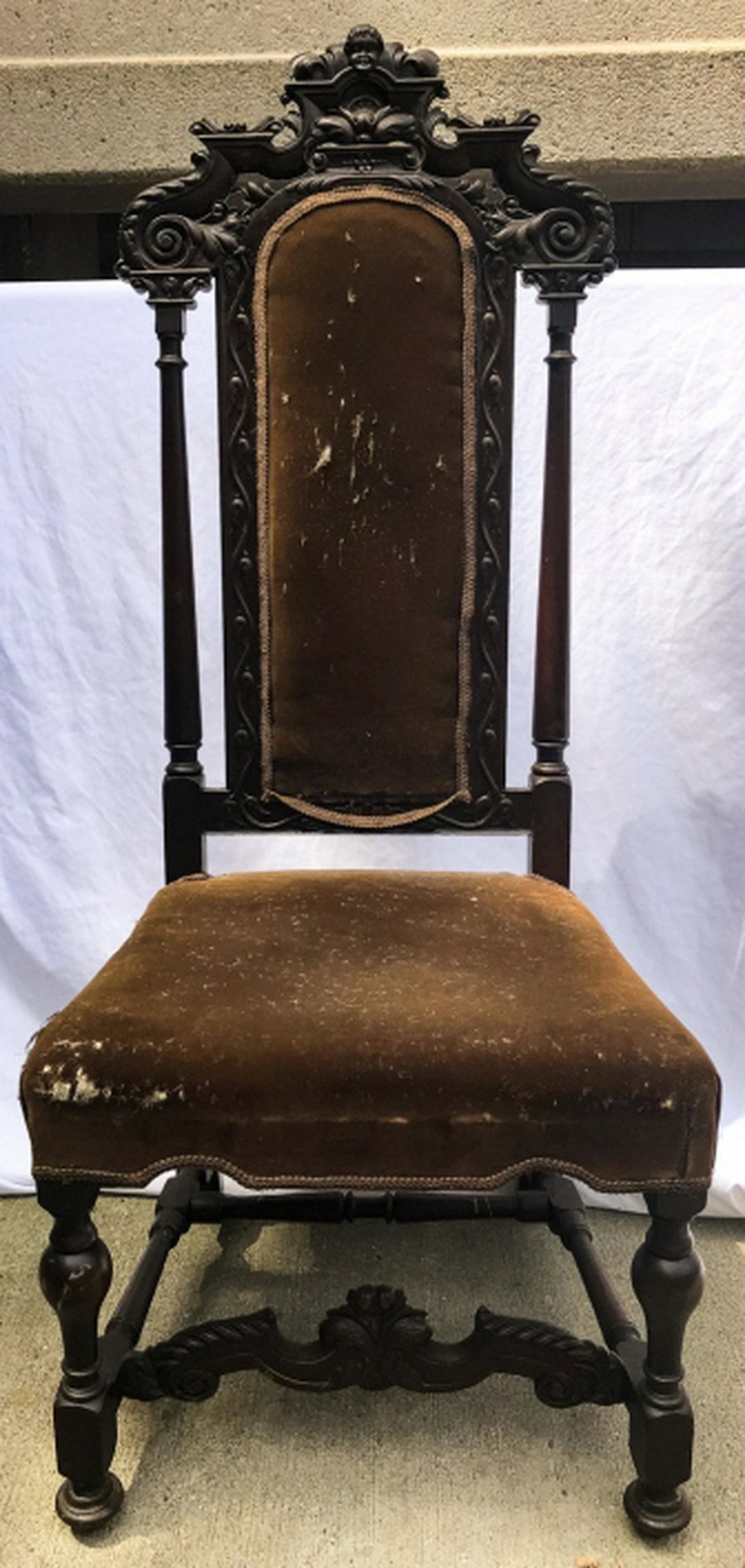 Antique Renaissance Revival Side Chair: Antique Renaissance Revival Side Chair. With elaborate carving and turning. 50.75 inches x 21.5 inches x 20 inches.