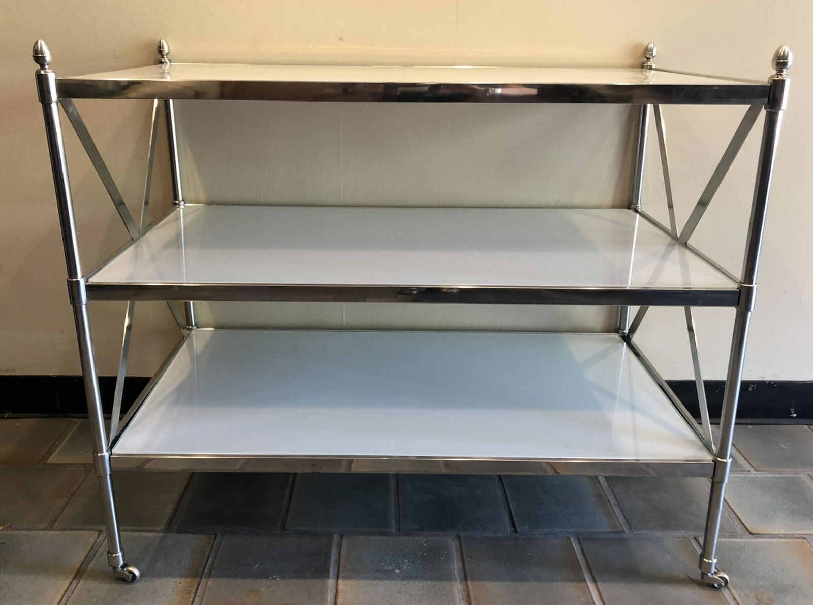 Contemporary Chrome Milk Glass Rolling Bar Cart (1 of 5)