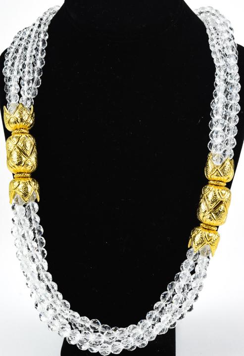 Vintage 1970s Joseph Mazer Crystal Necklace: Vintage 1970s Joseph Mazer Crystal Necklace. Measures 31 inches in length. Signed on clasp. Gilt metal and crystal.