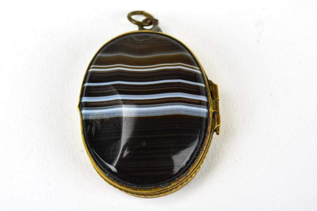 Antique 19th C Specimen Agate Locket Pendant: Antique 19th C Specimen Agate Locket Pendant. Banded agate. Measures 1.75 inches in length.
