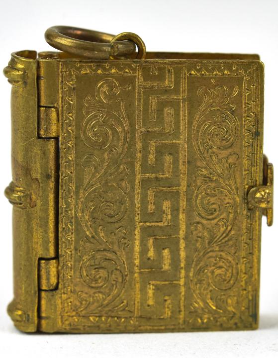 Antique 19th C Book Form Locket Necklace Pendant: Antique 19th C Book Form Locket Necklace Pendant. Measures 1.25 inches in length.