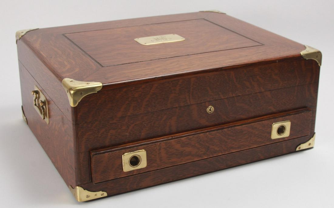 Antique Carved Oak & Brass Silver Flatware Chest (1 of 6)