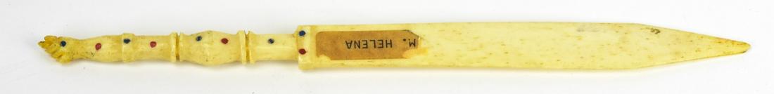 Antique 19th C Hand Carved Bone Figa Letter Opener: Antique 19th C Hand Carved Bone Figa Letter Opener. Cow or ox bone. Measures nearly 7.75 inches in length.