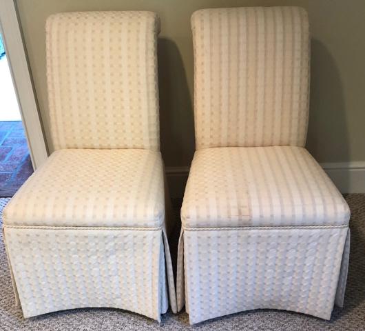 Pair of Contemporary Upholstered Slipper Chairs: Pair of Contemporary Upholstered Slipper Chairs. 37.5 inches x 21 inches x 27 inches.