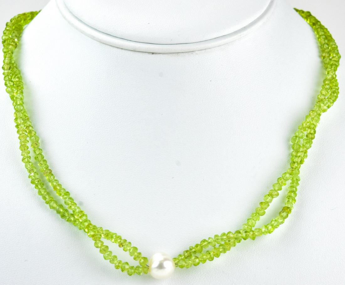 Double Strand of Faceted Peridot Beads w Pearl (1 of 7)