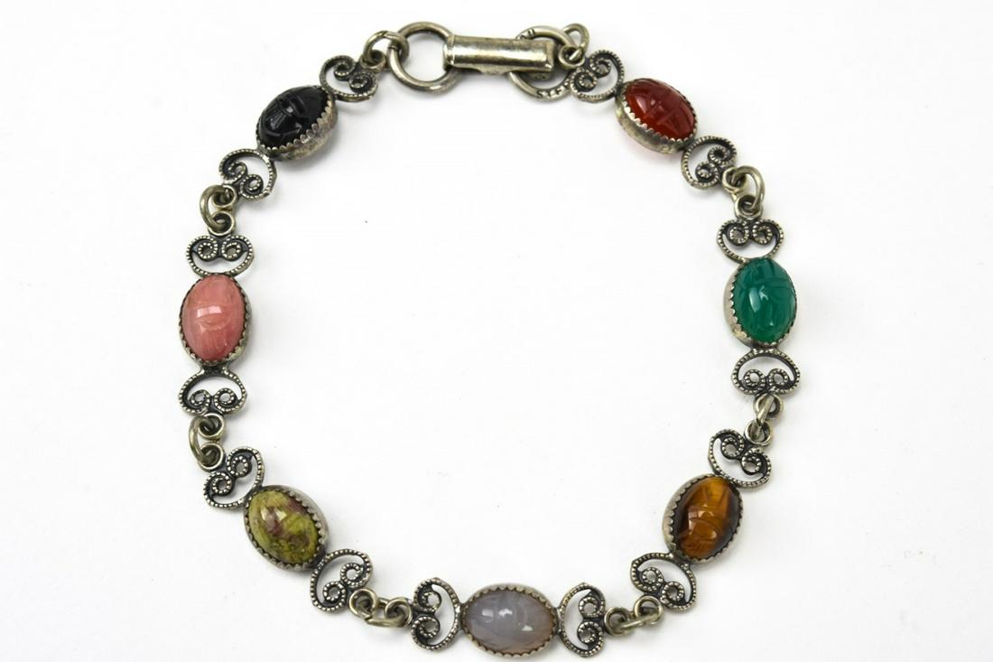 Vintage Sterling Silver & Stone Scarab Bracelet (1 of 8)