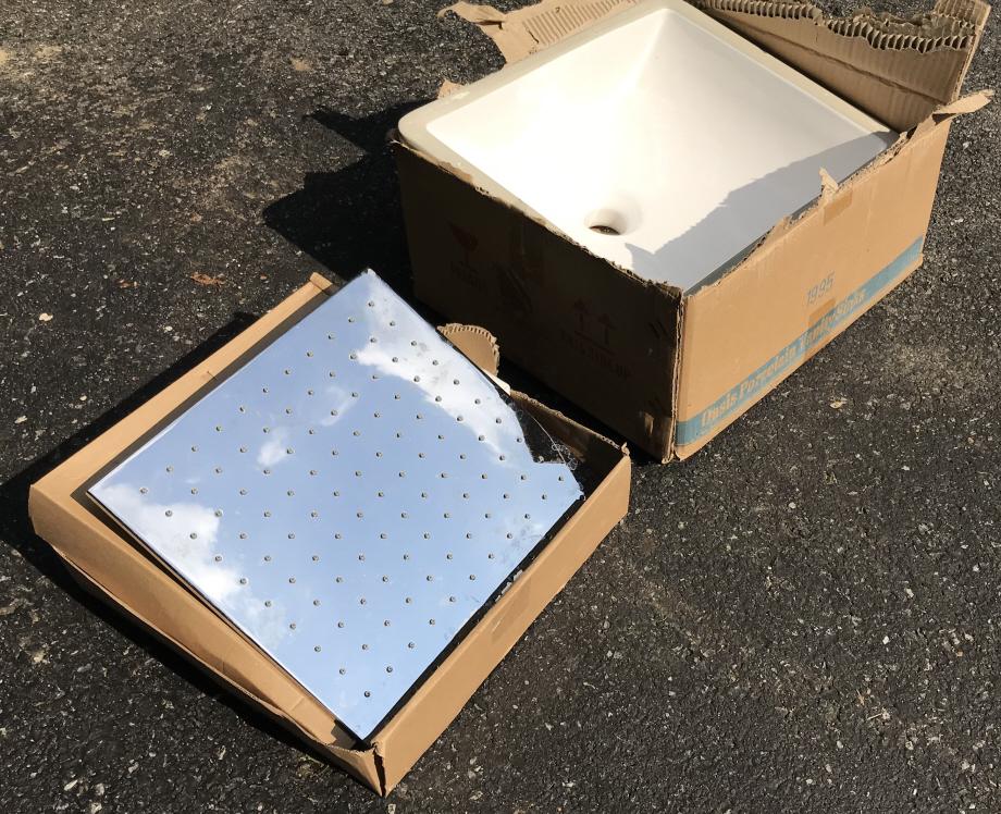 Rain Style Shower Head & Porcelain Bathroom Sink (1 of 4)