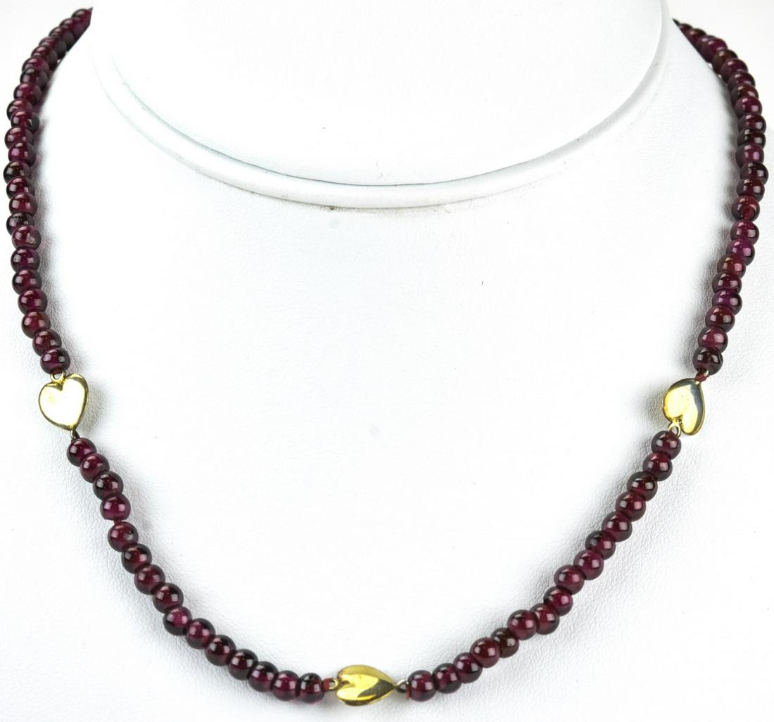 Vintage Garnet Bead Necklace w Sterling Heart Bead (1 of 7)