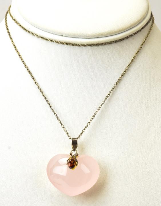 Large Rose Quartz Heart Sterling Necklace Pendant (1 of 6)