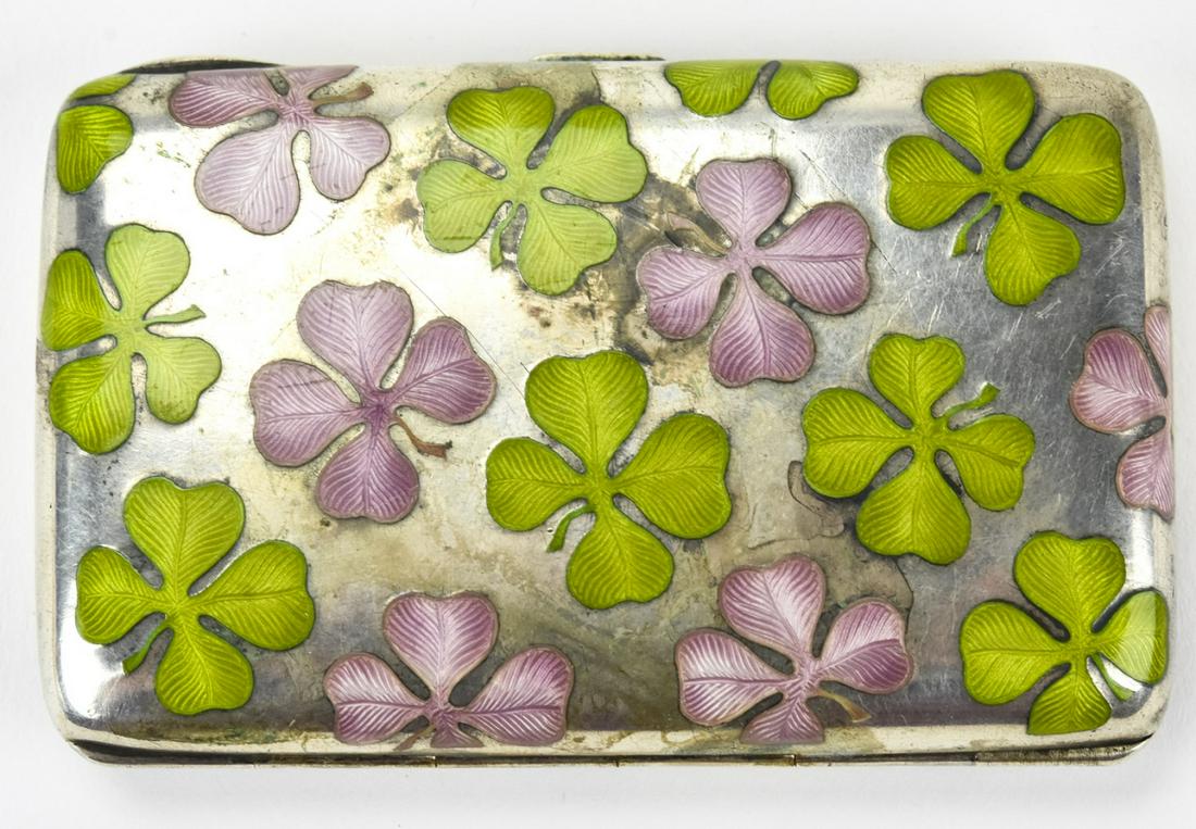 Antique Sterling Silver & Enamel Clover Motif Box (1 of 5)