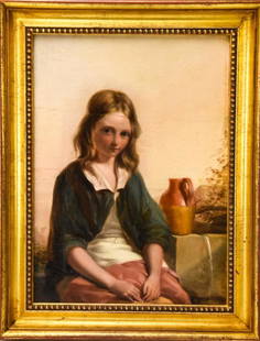 William Mulready RA - 19th C Portrait of a Girl: William Mulready RA - 19th C Portrait of a Girl. Oil painting on canvas, attributed to Irish / English painter William Mulready. Measures 17.5 x 13.5 inches. Paperwork on back.