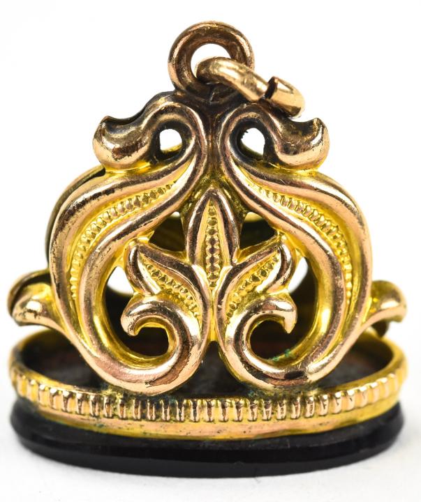 Antique Gold Filled & Onyx Watch Fob (1 of 4)