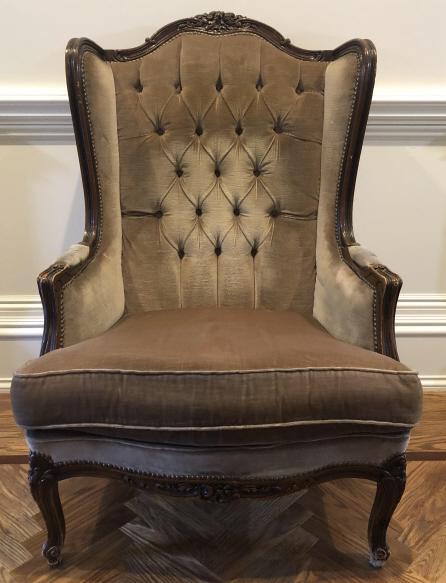 Vintage French Provencal Tufted Carved Wing Chair (1 of 6)