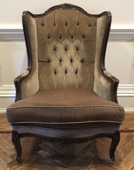 Vintage French Provencal Tufted Carved Wing Chair (1 of 6)