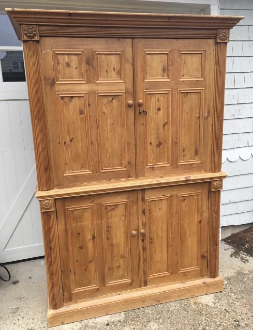 Large Country Style Pine Armoire W Carved Details (1 of 9)