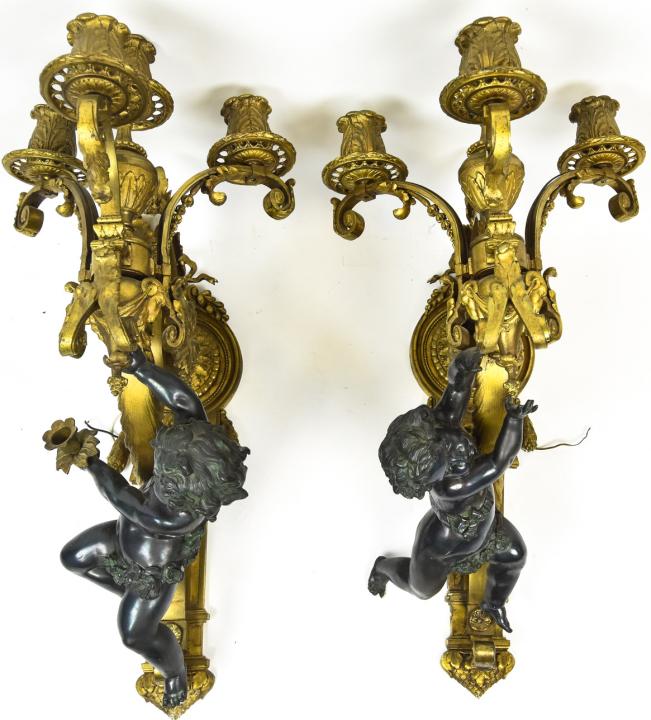 Pair Large French Rococo Style Bronze Sconces (1 of 10)