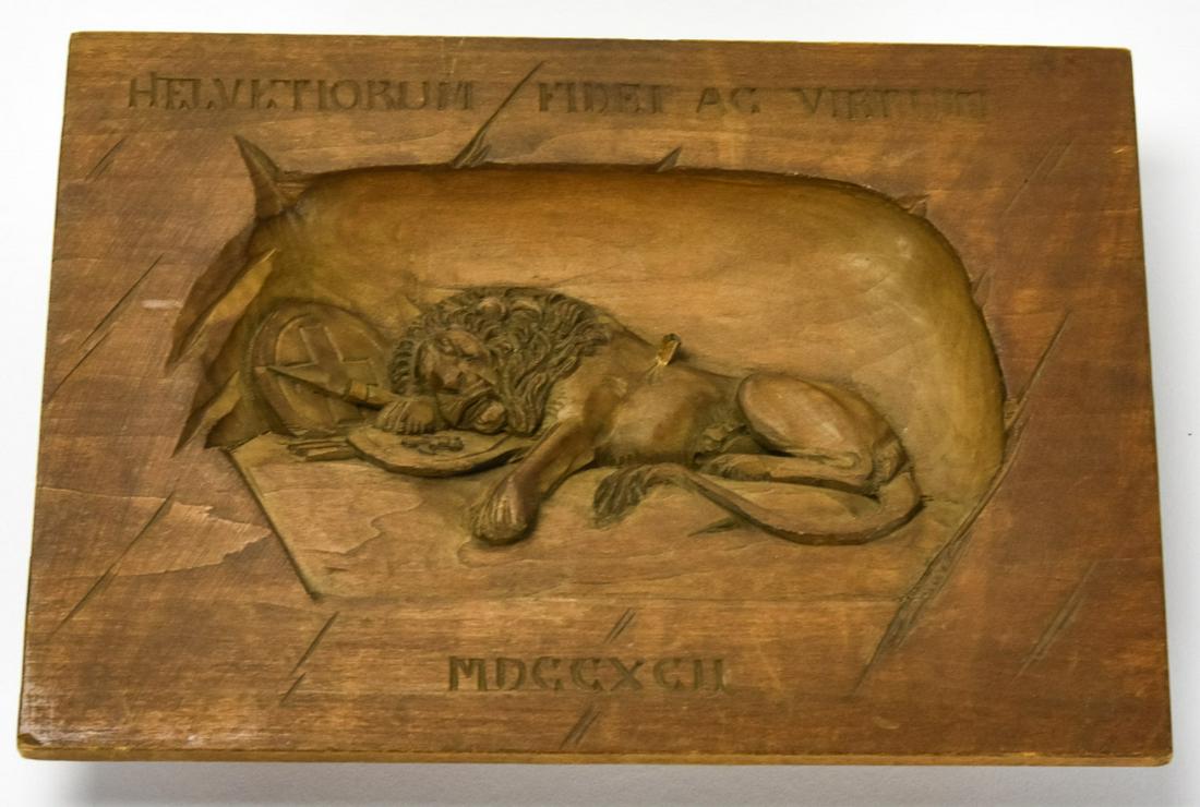 Antique Hand Carved Swiss Lion Plaque (1 of 6)