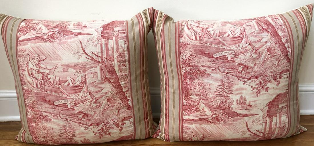 Pair of Custom Made Toile Pillows (1 of 4)