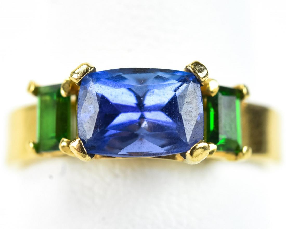 Estate 14k Yellow Gold Tanzanite Chrysoprase Ring (1 of 5)
