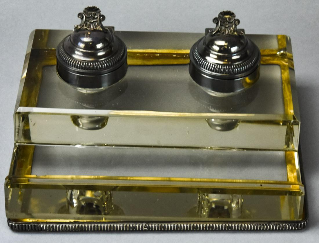 Antique Crystal + SIlver Plate Step Back Ink Well (1 of 6)