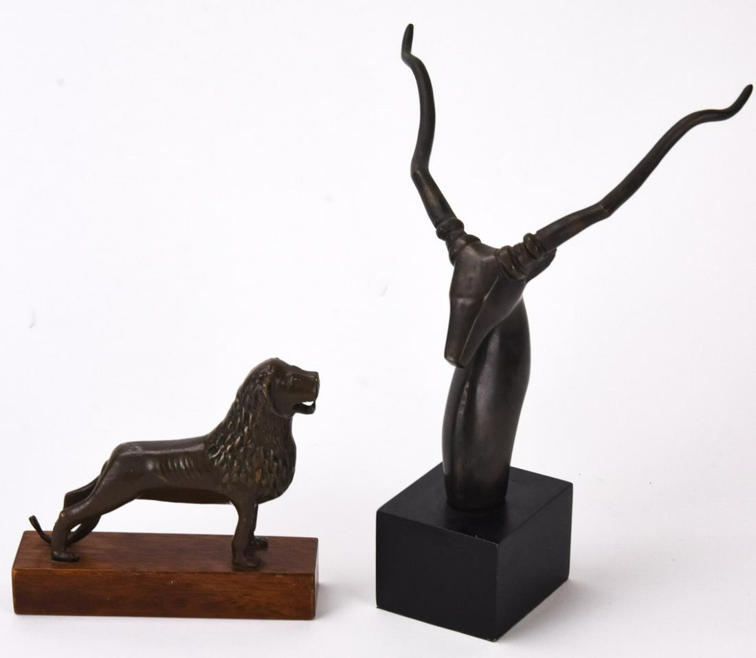 Bronze Deco Antelope Mounted Bust and Lion (1 of 9)