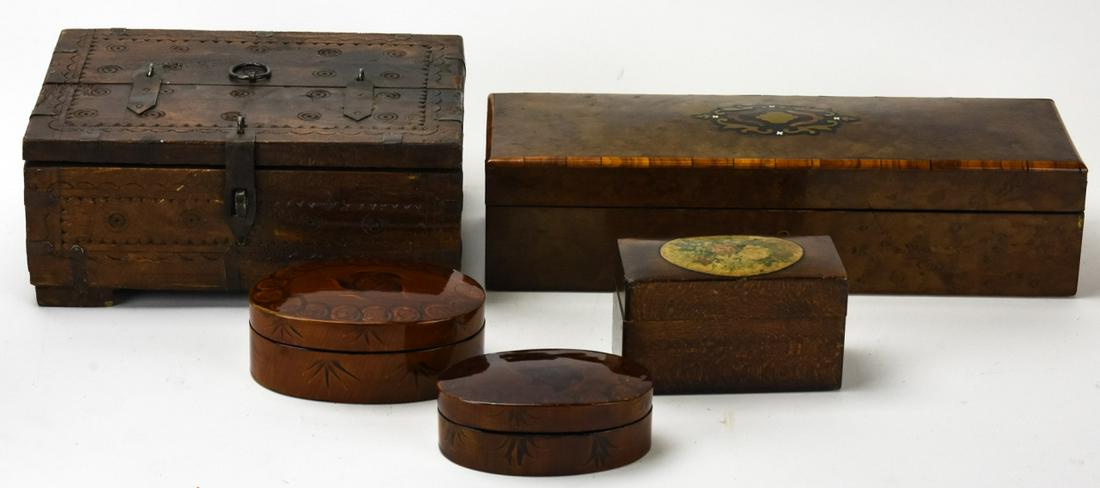 Collection of Table Boxes Inlaid / Carved, Antique (1 of 9)