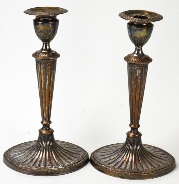 19th C Sheffield Silver Plate Copper Candlesticks (1 of 10)