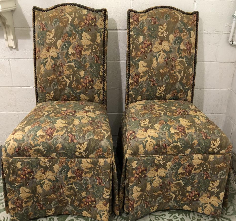 Pair Tapestry + Nail Head Trim Slipper Chairs (1 of 5)