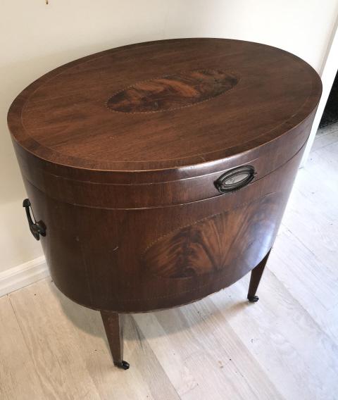 Antique 19th Century English Cellarette Wine Caddy: Antique 19th Century English Cellarette Wine Caddy. Copper lined interior with lift top. Measures 28 inches x 24 inches x 16 inches.
