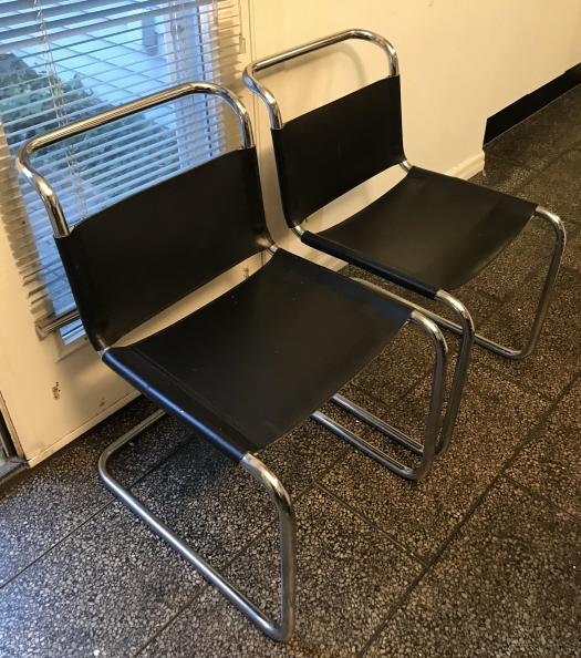 Pair Black Leather Bauhaus Style Side Chairs (1 of 4)