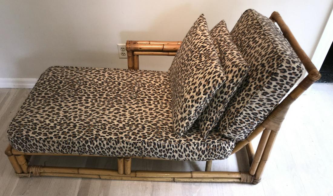 Bamboo & Rattan Faux Leopard Chaise Lounge (1 of 4)