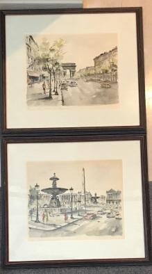 Pair Vintage Framed Paris Street Scene Prints (1 of 5)