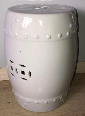 Asian Style White Porcelain Pierced Garden Stool: Chinoisserie Asian Style White Porcelain Pierced Garden Stool. 18 inches x 13 inches in diameter.