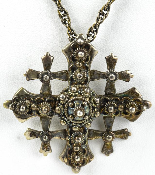 Vintage 900 Silver Jerusalem Israel Cross Necklace (1 of 7)
