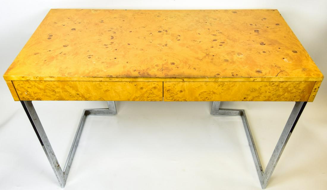 Milo Baughman Style Modern Burled Oak Desk (1 of 9)