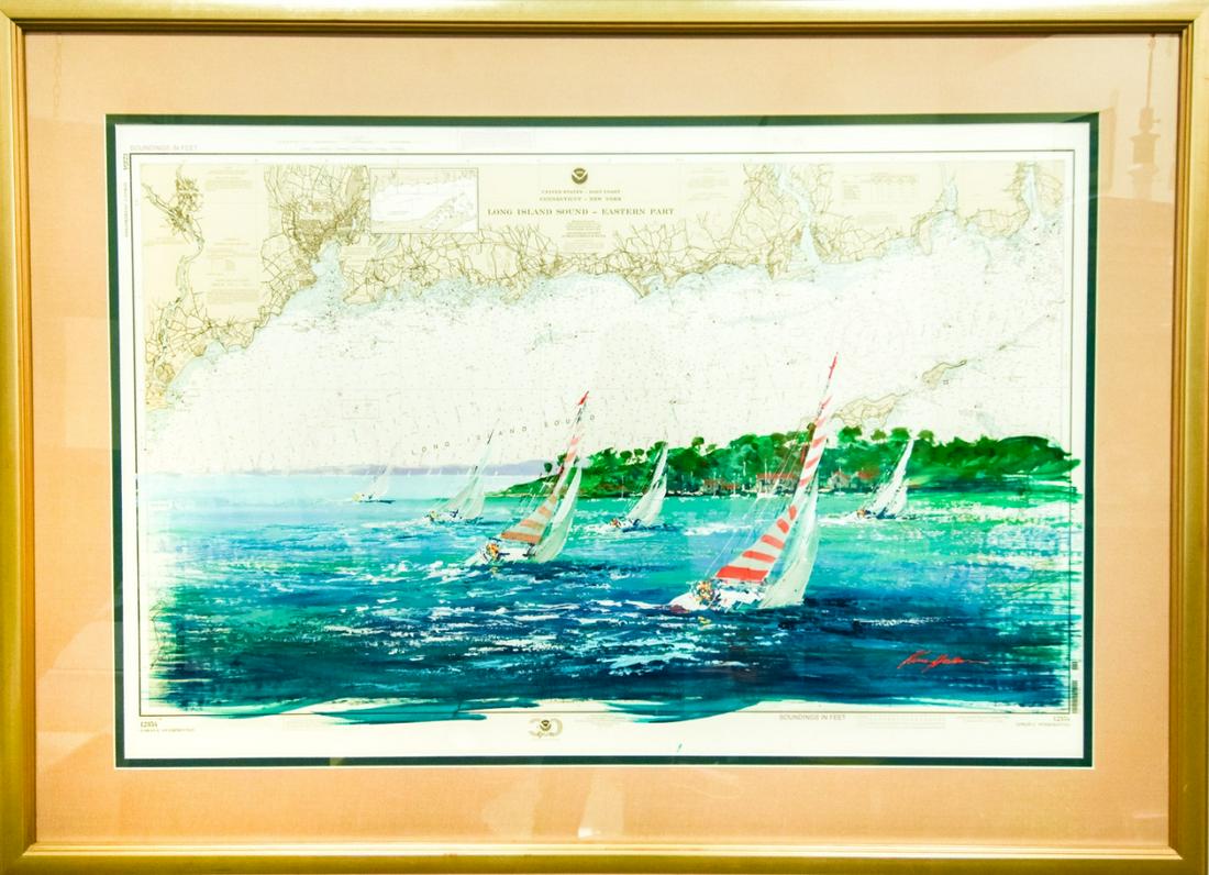 Kerry Hallam Painting Over Map of Sailboats (1 of 9)