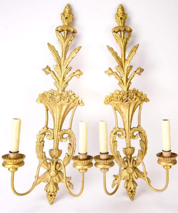 Italian Florentine Style Gilt Double Arm Sconces (1 of 10)