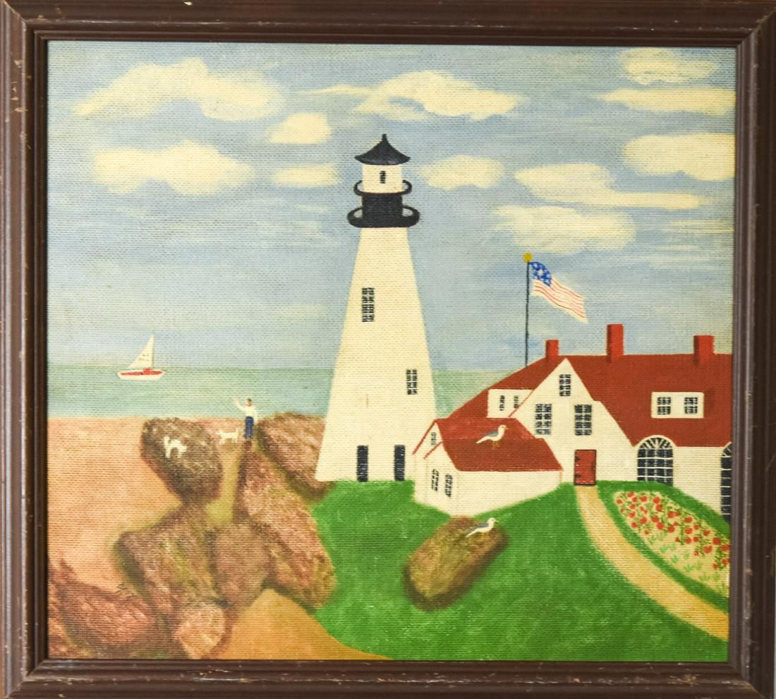 American Folk Art Painting of Beach Scene - Signed (1 of 7)
