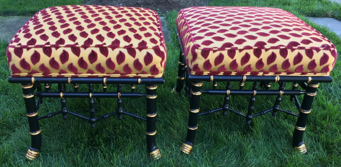 Pair Hollywood Regency Faux Bamboo Stools (1 of 4)