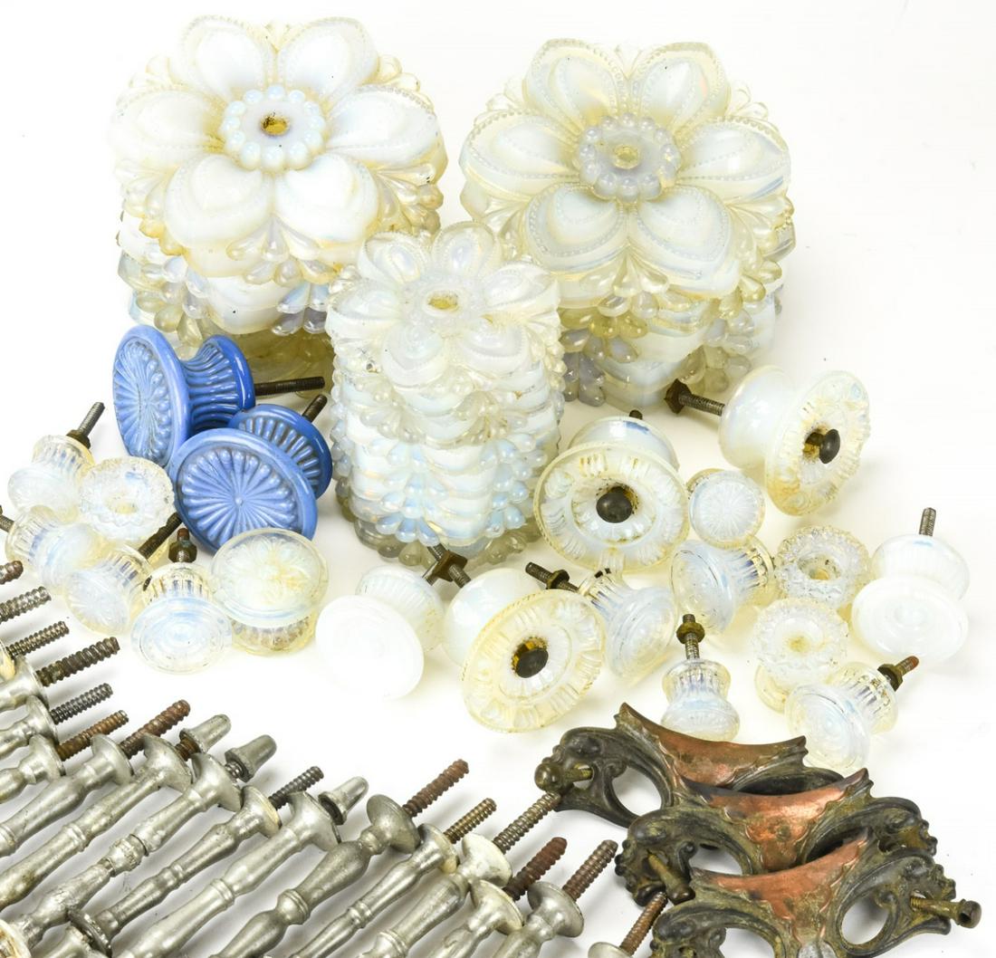 Lot  Antique Milk Glass & Metal Furniture Hardware (1 of 9)