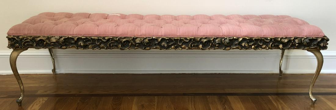 Carved Rococo Tufted Gilt Bench (1 of 4)
