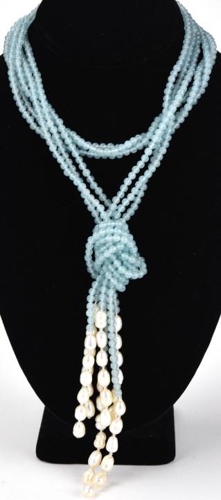 Multi Strand Aqua Bead & Baroque Pearl Necklace (1 of 4)