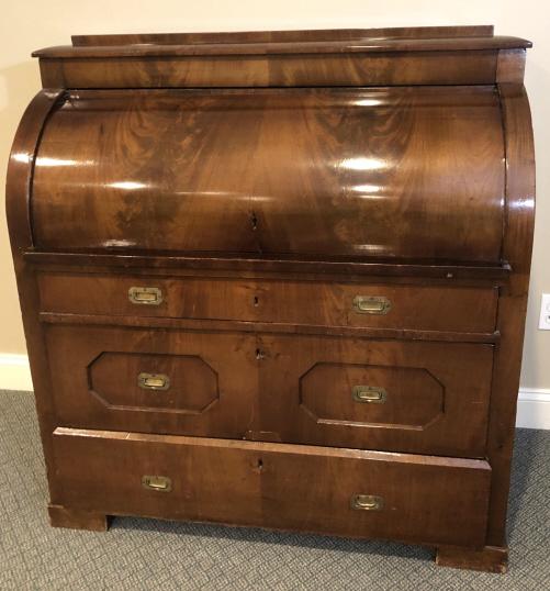 Antique Roll Top Crotch Mahogany Campaign Desk (1 of 8)