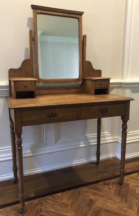 Edwardian Carved Oak Mirrored Console: Edwardian Carved Oak Mirrored Console. 61 inches x 40 inches x 19 inches