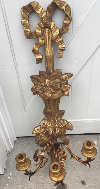 Neoclassical Style 2 Arm Gilt Wall Sconce (1 of 4)
