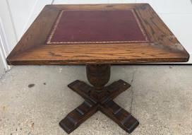 Hand Carved Pedestal Leather Top Occasional Table (1 of 3)