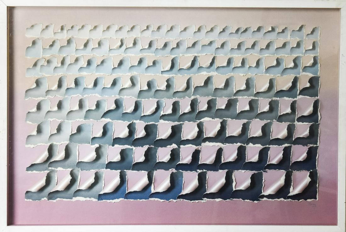 Rosamond Berg Framed Collage "Spring Waves": Rosamond Berg Framed Collage "Spring Waves". Rosamond Berg (1931 - 2018) exhibited at Allan Stone Gallery in NY, NY. She is known for her shadow boxes, collages, and paintings. Signed by the artist. 2