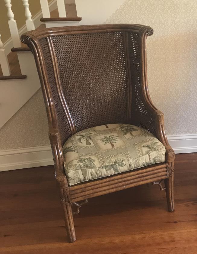 Drexel Heritage Plantation Woven Rattan Armchair: Drexel Heritage Plantation Woven Rattan Armchair. Measures 46 x 28 x 26 inches.