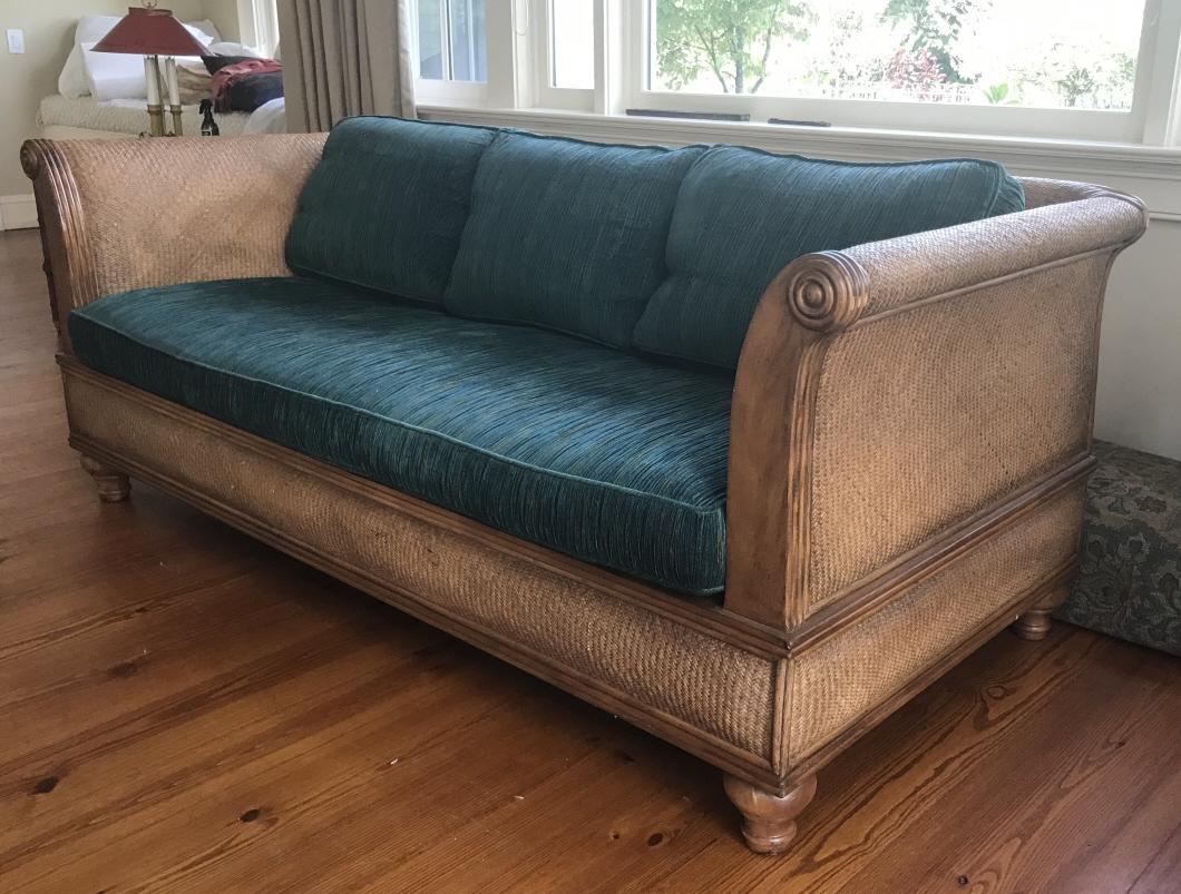 Drexel Heritage Plantation Woven Rattan Sofa: Drexel Heritage Plantation Woven Rattan Sofa. Measures 31 x 81 x 36 inches.