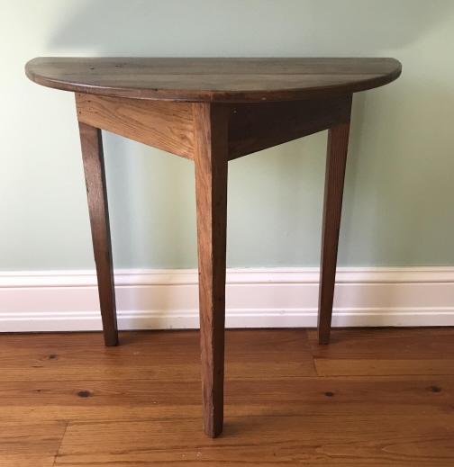 Hand Crafted American Demi Lune Console Table: Hand Crafted American Demi Lune Console Table. Measures 30 x 32 x 16 inches.